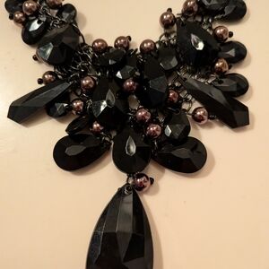 HANDMADE Chic Black and Silver Statement Necklace